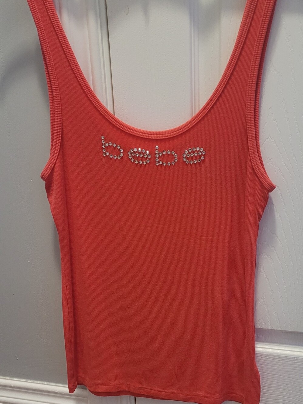 bebe Coral Ribbed Tank with Rhinestone Logo - Picture 3 of 3